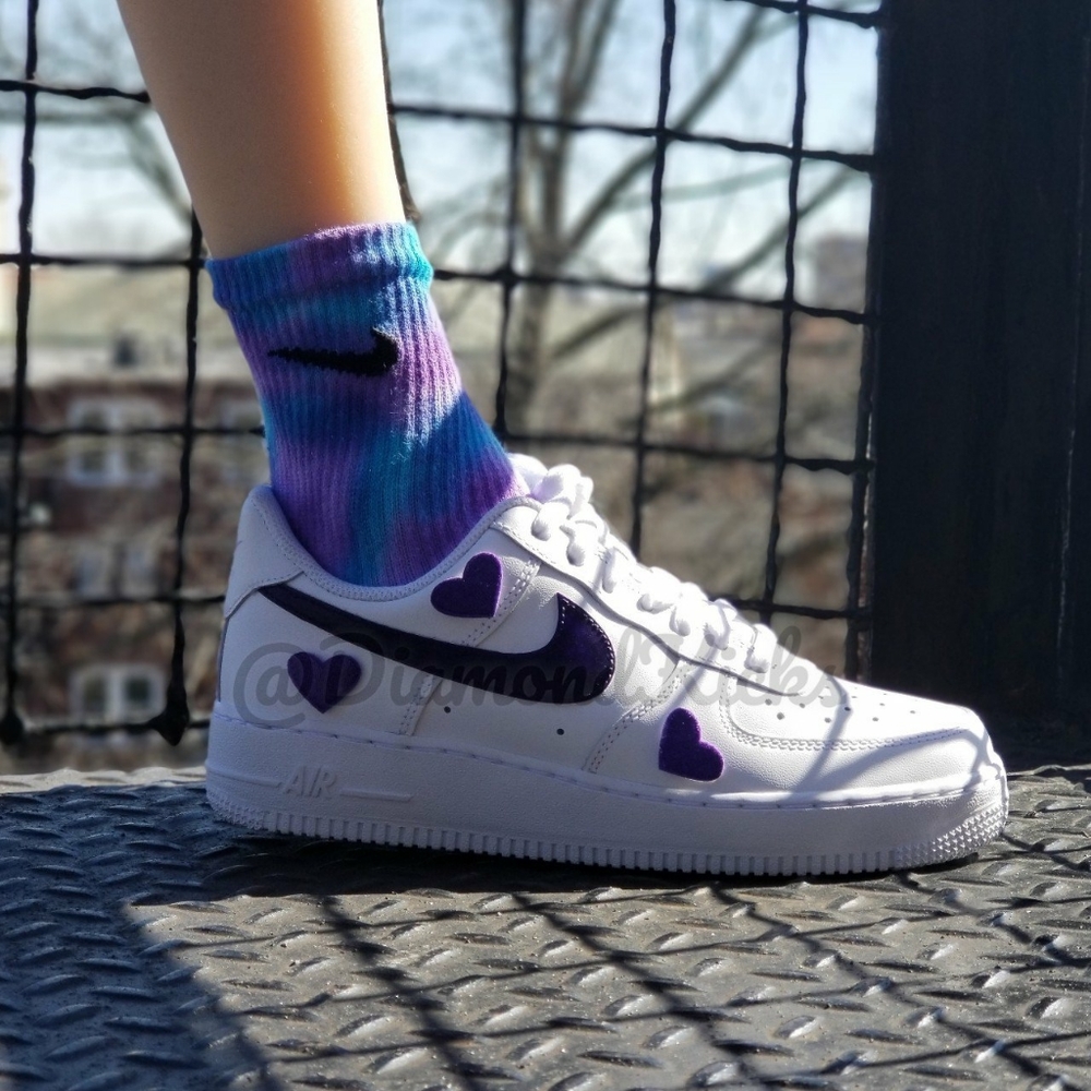 Custom Nike Air Force 1 Custom Hearts White Purple - Picture 4 of 4